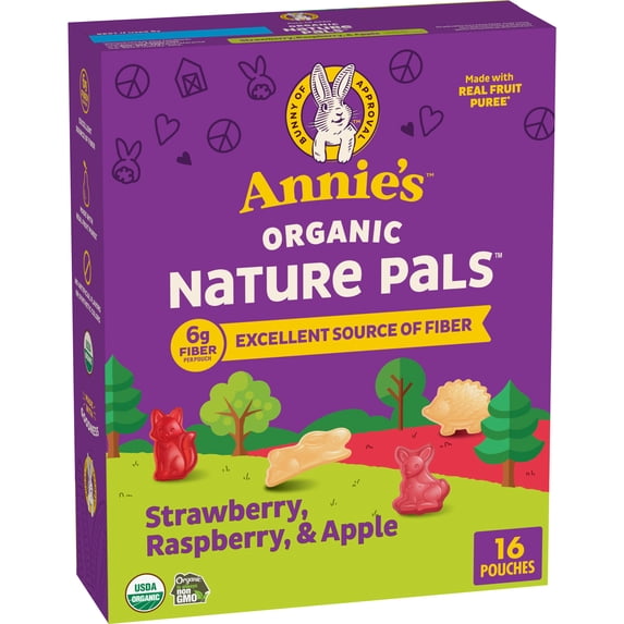 Annie's Organic Nature Pals Fiber Fruit Flavored Snacks, Gluten Free, 16 Count, 11.2 oz