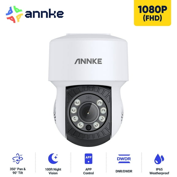 ANNKE 1080P 2MP AHD CCTV Home Surveillance Dome PT Wired Camera with 350° pan and 90° tilt, 100ft IR Night Vision, IP65 Weatherproof Security Add–On Cam for Outdoor Use, Wide Compatibility