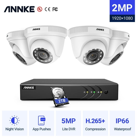 ANNKE 1080P 8CH Security Camera System with 8CH 5MP-N DVR,4pcs 1080p Security Cameras for 24/7 Security Surveillance with 2TB Hard Drive