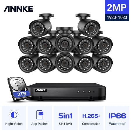 ANNKE 1080P H.265+ Home Security Camera System, 16 CH 5-in-1 2MP DVR and 12 x 1080p Weatherproof CCTV Camera Outdoor Indoor, IR Night Vision, Motion Alerts, IP66, 2TB Hard Drive