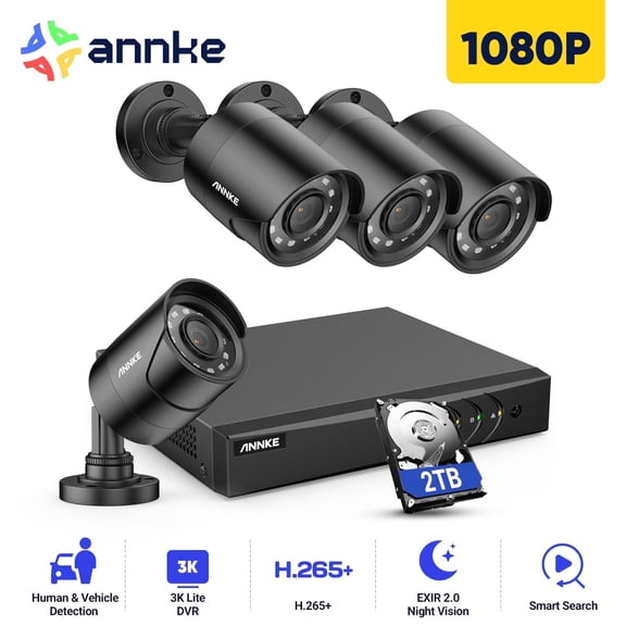 ANNKE 1080P H.265+ Home Security Camera System,3K 8CH Surveillance DVR and 4Pcs 1080p Weatherproof CCTV Camera,AI Human/Vehicle Detection, Remote Access,2TB HDD