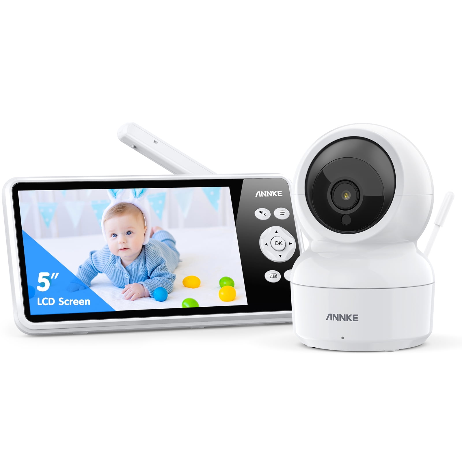 ANNKE 1080p 5" HD Video Baby Monitor with Camera, 355° Pan & 55° Tilt, 2X Zoom,  Voice & Motion & Temperature Detection, Feeding Reminder, Privacy Protection, 4000mAh Battery