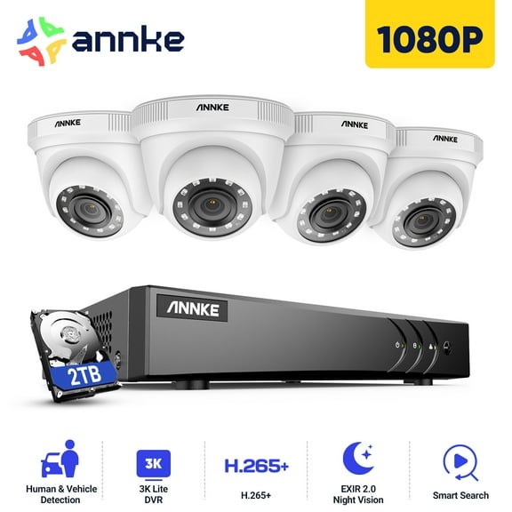 ANNKE 1080p CCTV Security Camera Systems, 8 CH 3K Lite H.265+ AI DVR 2TB HDD, Human/Vehicle Detection, 4x 2MP Wired Turret Cams, IP66 Weatherproof, Instant Email and App Alerts with Snapshots