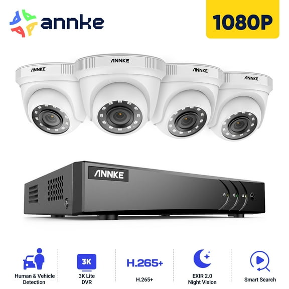 ANNKE 1080p CCTV Security Camera Systems, 8 CH 3K Lite H.265+ AI DVR NO HDD, Human/Vehicle Detection, 4x 2MP Wired Turret Cams, IP66 Weatherproof, Instant Email and App Alerts with Snapshots