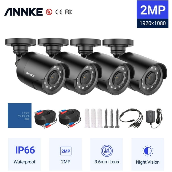 ANNKE 1080p HD-TVI Security Surveillance Bullet Camera for Home CCTV System, 2MP Bullet BNC Camera with 100 ft Super Night Vision, IP66 Surveillance Weatherproof Add–on Wired Camera