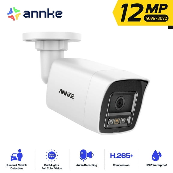 ANNKE 12MP H.265+ Security PoE Bullet IP Camera, Smart Dual Light, Human& Vehicle Detection, 2.8mm Lens, Color Night Vision, Up to 512G Storage, Built-in Mic