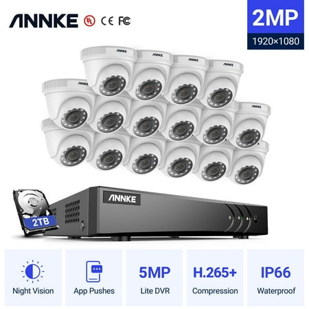 ANNKE 16CH 1080P Outdoor CCTV Video Home Security ,16PCS, IP66,Outdoor Weatherproof ,White Dome Camera ,System Surveillance Kits ,with 2T Hard Drive Disk