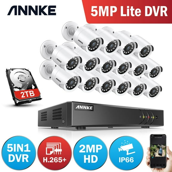ANNKE 16CH 1080P Outdoor CCTV Video Home Security 16PCS White Bullet Weatherproof Camera System Surveillance Kits With 2T Hard Drive Disk