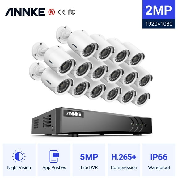 ANNKE 16CH 1080P Outdoor CCTV Video Home Security ,16pcs IP66 Outdoor Weatherproof Cameras ,System Surveillance Kits ,Without Hard Drive Disk