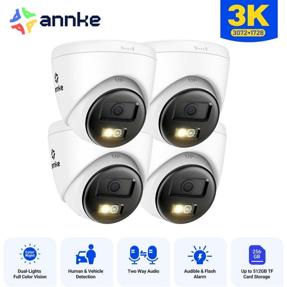 ANNKE 3K 4PCS 5MP PoE Security IP Camera Two Way Audio Outdoor AI Color Night Vision, Outdoor Turret Wired Cameras for Home Security, AI Human/Vehicle Detection, Smart Dual Light, Built-in Mic 