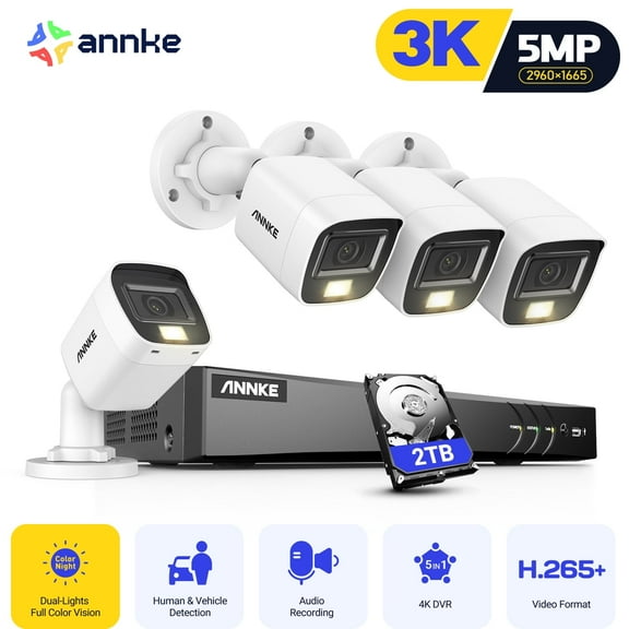 ANNKE 3K 8CH 4PCS Dual Light Cameras Wired Security System, Color & IR Night Vision, f/1.2 Super Aperture, 4in1 Output Signal, Microphone, IP67, AI 4K DVR, Smart Person/Vehicle Detec, 2TB HDD