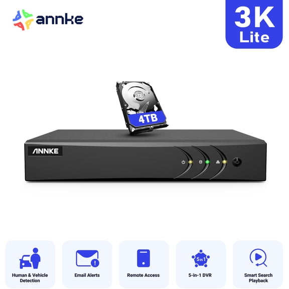ANNKE 3K Lite 5-in-1 H.265+ 8 Channel Security Digital Video Recorder with 4TB Hard Drive, 2-Way Audio,AI Human/Vehicle Detection
