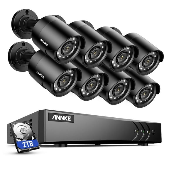 ANNKE 3K Lite Wired Security Camera System with AI Human/Vehicle Detection, 8CH H.265+ DVR and 8 x 1920TVL 2MP IP66 Home CCTV Cameras, Smart Playback, Email Alert with Images, 2TB Hard Drive - E200