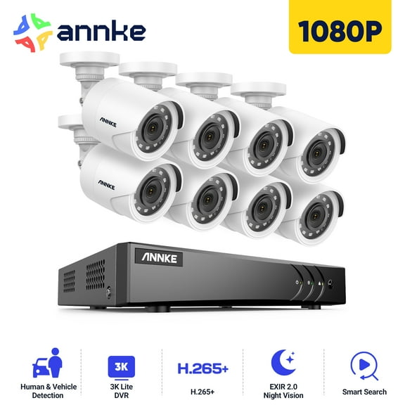 ANNKE 8CH 3K Lite Wired Security Camera System, H.265+ DVR with AI Human/Vehicle Detection, 8X 1080p CCTV Bullet Cams, 100ft Night Vision, Easy Remote Access, Motion Alert, No HDD, IP66 Weatherproof