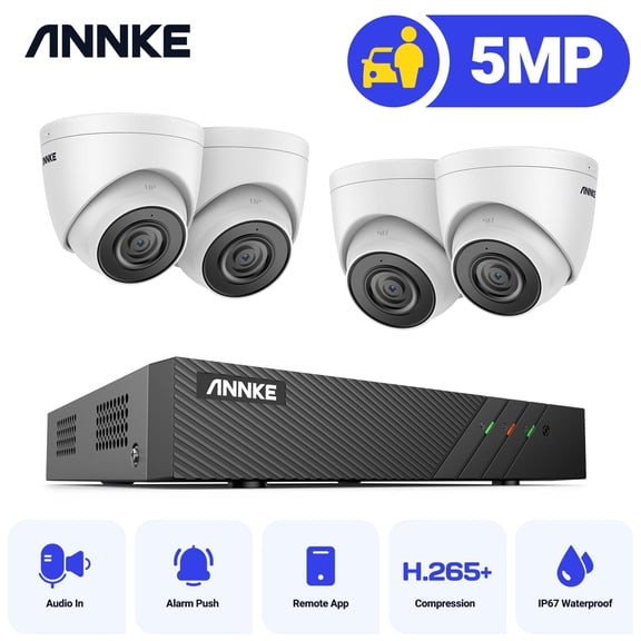 ANNKE 3K PoE H.265+ Security Camera System with 6MP 8CH NVR Recorder, 4X 3K Outdoor IP Turret Cameras with 2.8MM Lens, 24/7 Audio Recording, 100 FT EXIR 2.0 Night Vision, Supports Alexa (0TB HDD)