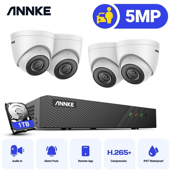 ANNKE 3K PoE H.265+ Security Camera System with 6MP 8CH NVR Recorder, 4X 3K Outdoor IP Turret Cameras with 2.8MM Lens, 24/7 Audio Recording, 100 FT EXIR 2.0 Night Vision, Supports Alexa (1TB HDD)