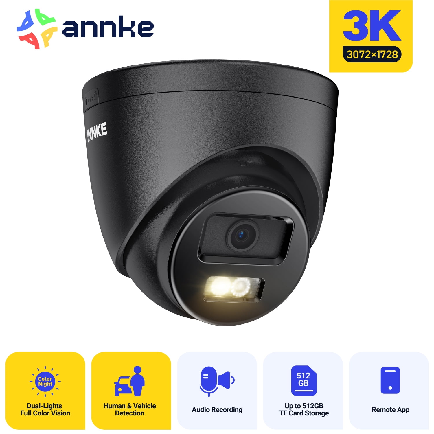 ANNKE 3K PoE Security Camera, Outdoor Turret Surveillance Wired Cameras for Home Security, AI Human/Vehicle Detection, Smart Dual Light, Color Night Vision, 120 dB WDR, 2.8mm Lens, Built-in Mic