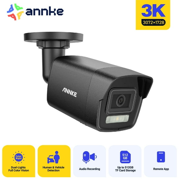 ANNKE 3K PoE Surveillance Camera Outdoor with Mic, 5MP Home IP Security Cameras with 2.8mm Lens, Human/Vehicle Detection, Color Night Vision, 114°FOV Wide View Angle, Up to 512GB Micro SD Card