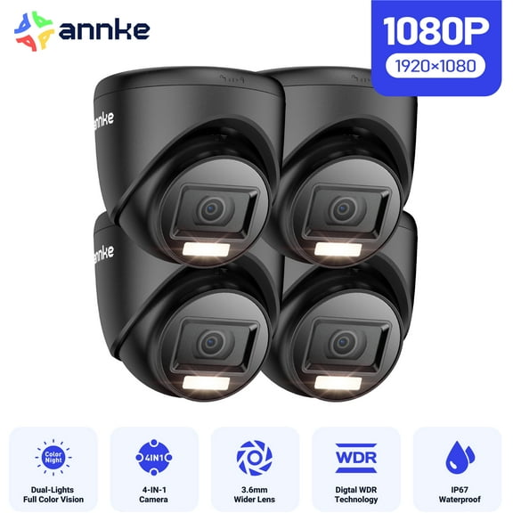ANNKE 4-Packed 1080P HD-TVI CCTV Security Surveillance Camera Kit, Smart Color Night Vision with 3.6mm Lens, IP67 Weatherproof