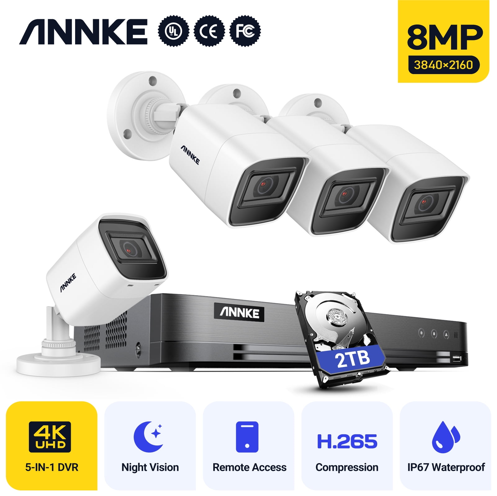 ANNKE 4K 16-Channel CCTV System, 5in1 DVR, 4PCS 4K Cameras