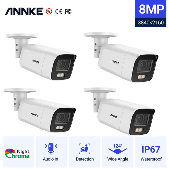 ANNKE 4K 4Pcs H.265+ Outdoor PoE Security IP Camera, Acme Color Night Vision,Human & Vehicle Detection, Intelligent Behavior Analysis, Built-in Microphone, 2.8mm Lens