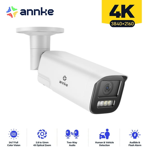 ANNKE 4K 4X Optical Zoom PoE Outdoor Security Camera, 2.8 - 12 MM Motorized Varifocal Lens, Smart Dual Light Night Vision, Motion Detection 2.0, Built-in Microphone, Siren & Strobe Alarm