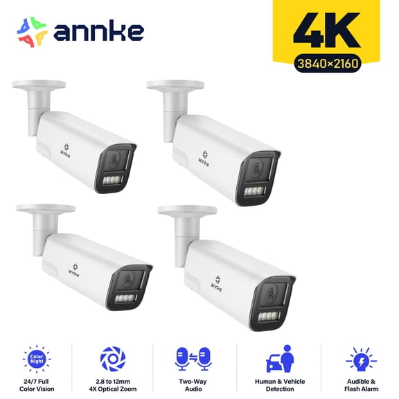ANNKE 4K 8MP 4Pcs PoE Security Camera with Two-Way Audio, Varifocal IP Camera with 2.8mm-12mm Lens, 4X Optical Zoom, Smart Dual Light, Color Night Vision, Human&Vehicle Detection, Up to 512GB Storage