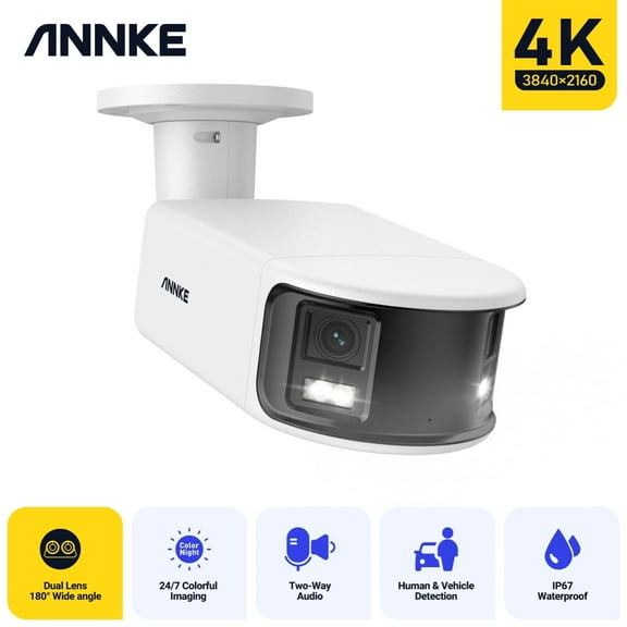 ANNKE 4K PoE H.265+ Panoramic Dual Lens Outdoor IP Security Camera, 180 Degree Viewing Angle, Human Vehicle Detection, Color Night Vision, Two Way Talk