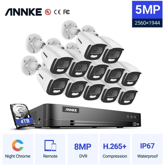 ANNKE 4K Ultra HD 16CH DVR Security System,12PCS 5MP Super HD Camera,True Full Color, Night Vision ,Outdoor ,Indoor, Security Camera Kit 4T Hard Drive Disk
