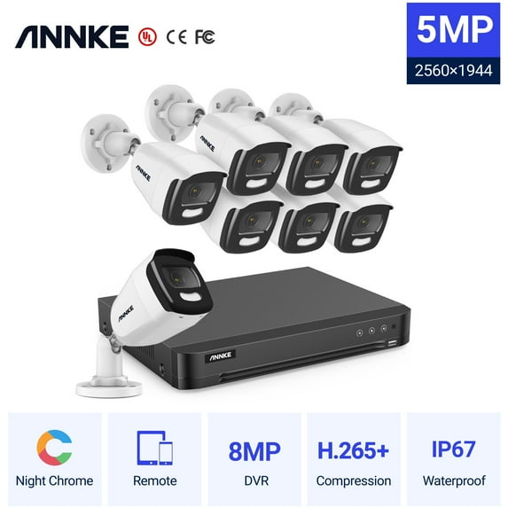 ANNKE 4K Ultra HD 16CH DVR Security System,8PCS 5MP Super HD Camera,True Full Color, Night Vision ,Outdoor ,Indoor, Security Camera Kit without HDD