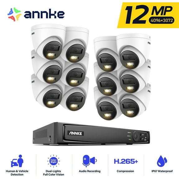 ANNKE 4K Ultra HD PoE Network Video Security System 16CH 12MP H.265 Surveillance NVR 12pcs 4K HD IP67 Night vision POE CCTV Dome Cameras without HDD
