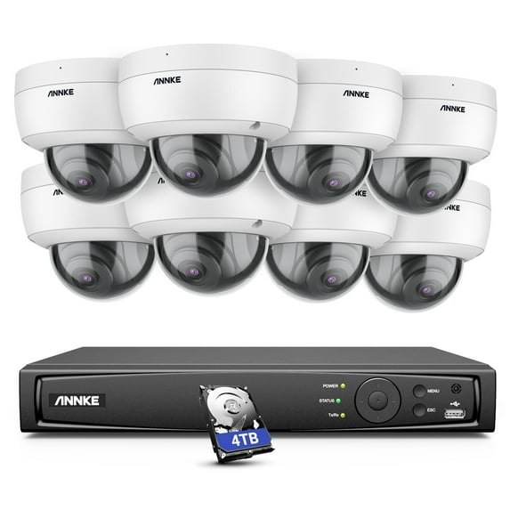 ANNKE 4K Ultra HD PoE Network Video Security System 8CH 4K H.265 Surveillance NVR 8pcs 4K HD IP67 CCTV Dome Cameras with 4TB Hard Drive