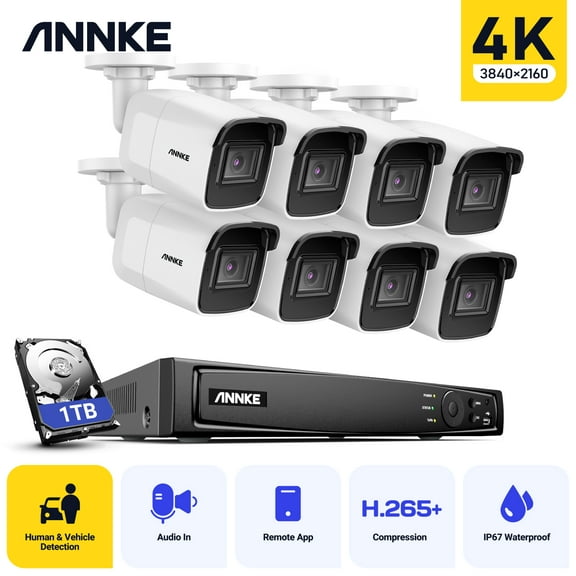 ANNKE 4K Ultra HD Poe Network Video Security System 8CH 4K H.265 Surveillance NVR 8x4K HD IP67 Poe CCTV Cameras with 1T HDD