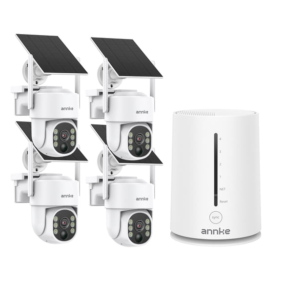 ANNKE 4MP PT Solar Wireless Security Camera System Outdoor with Base Station,Two Way Audio, PIR Detection, Color Night Vision,Home Surveillance System Camera