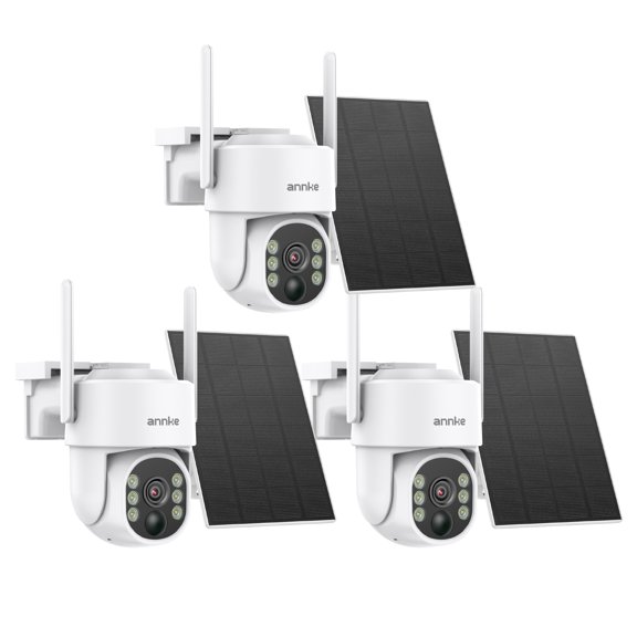 ANNKE 4MP Solar PT Security Camera, 3Pack 360° View Wireless Outdoor Camera, PIR Detection, Rechargeable Battery Powered Home Surveillance Camera with Color Night Vision Two Way Audio