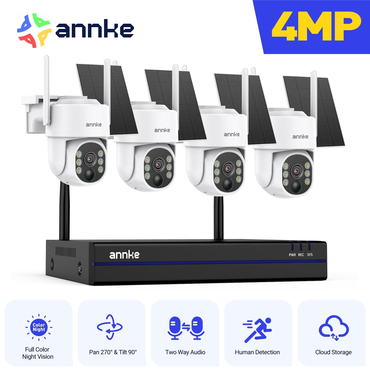 ANNKE 4MP Ultra HD 16 Channel 4 Cameras Wireless NVR Security System, 2.4/5.8G Dual-Band WiFi, Human Motion Detection, Two-Way Audio, Night Vision, Works with Alexa