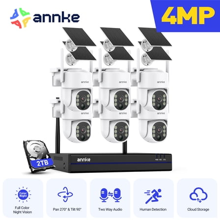 ANNKE 4MP Ultra HD 16 Channel 6 Cameras Wireless NVR Security System, 2.4/5.8G Dual-Band WiFi, Human Motion Detection, Two-Way Audio, Night Vision, Works with Alexa, 2TB HDD