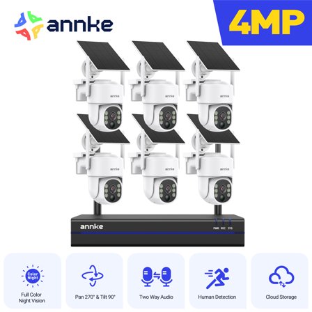 ANNKE 4MP Ultra HD 16 Channel 6 Cameras Wireless NVR Security System, 2.4/5.8G Dual-Band WiFi, Human Motion Detection, Two-Way Audio, Night Vision, Works with Alexa, 0TB HDD