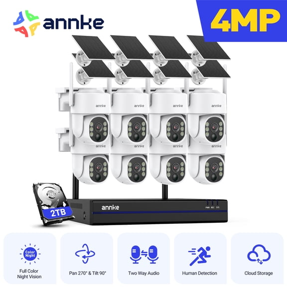 ANNKE 4MP Ultra HD 16 Channel 8 Cameras Wireless NVR Security System, 2.4/5.8G Dual-Band WiFi, Human Motion Detection, Two-Way Audio, Night Vision, Works with Alexa, 2TB HDD