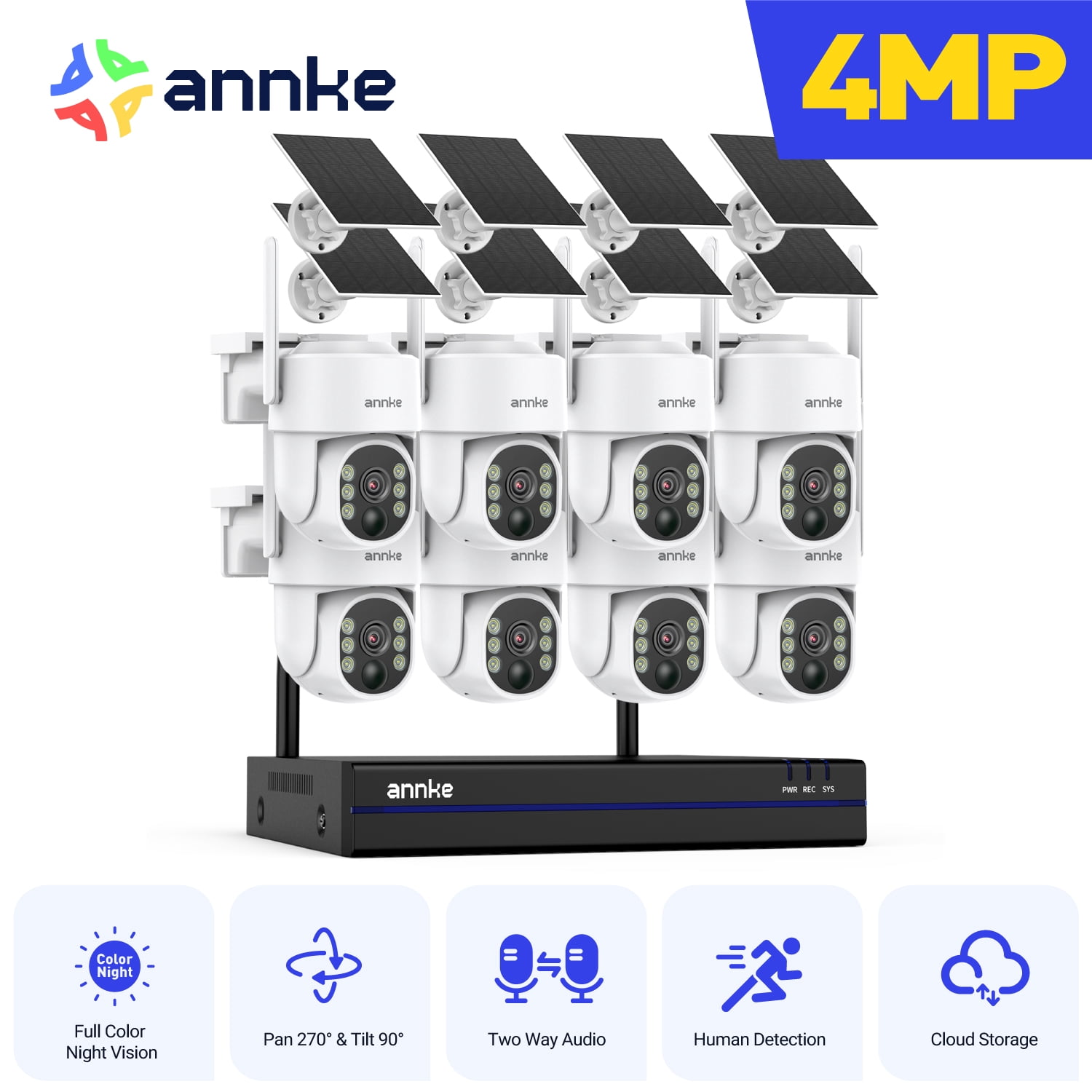 ANNKE 4MP Ultra HD 16 Channel 8 Cameras Wireless NVR Security System, 2.4/5.8G Dual-Band WiFi, Human Motion Detection, Two-Way Audio, Night Vision, Works with Alexa, 0TB HDD