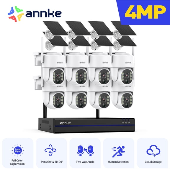 ANNKE 4MP Ultra HD 16 Channel 8 Cameras Wireless NVR Security System, 2.4/5.8G Dual-Band WiFi, Human Motion Detection, Two-Way Audio, Night Vision, Works with Alexa, 0TB HDD