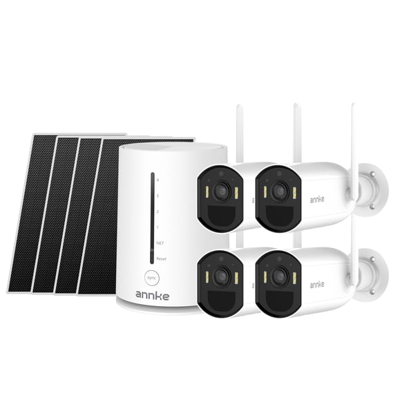 ANNKE 4MP Wireless Solar Security Camera Outdoor ,4-Camera System with Home Hub,Color Night Vision, 2-Way Audio, Smart PIR Motion Detection, Waterproof, 4CH Home Surveillance Camera