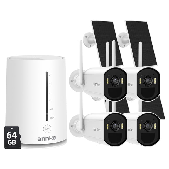 ANNKE 4MP Wireless Solar Security Camera System Outdoor ,4-Camera with Home Hub,Color Night Vision, 2-Way Audio, Smart PIR Motion Detection, Waterproof,, 4CH Home Surveillance Camera With 64GB Card,