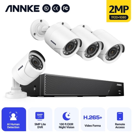 ANNKE 4pcs 2MP Home Security Camera System 8ch CCTV DVR Camera Security System IP66 1080P Surveillance System, Motion Detection, Night Vision for Indoor Outdoor (No Hard Drive)