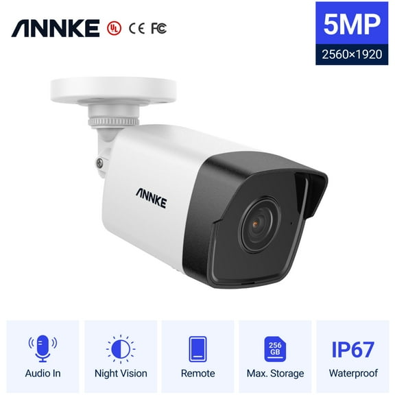 ANNKE 5MP Bullet Poe IP Security Camera Super HD CCTV Internet Camera with 100 ft EXIR 2.0 Night Vision, Built-in Mic, IP67 Weatherproof Indoor & Outdoor Surveillance