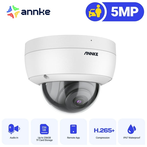 ANNKE 5MP PoE Security IP Dome Camera, Super HD H.265+ Night Vision, Remote Access Built-in Mic, Support 256 GB TF Card, IP67 Outdoor Weatherproof & IK10 Vandal-Proof, Outdoor Surveillance Camera