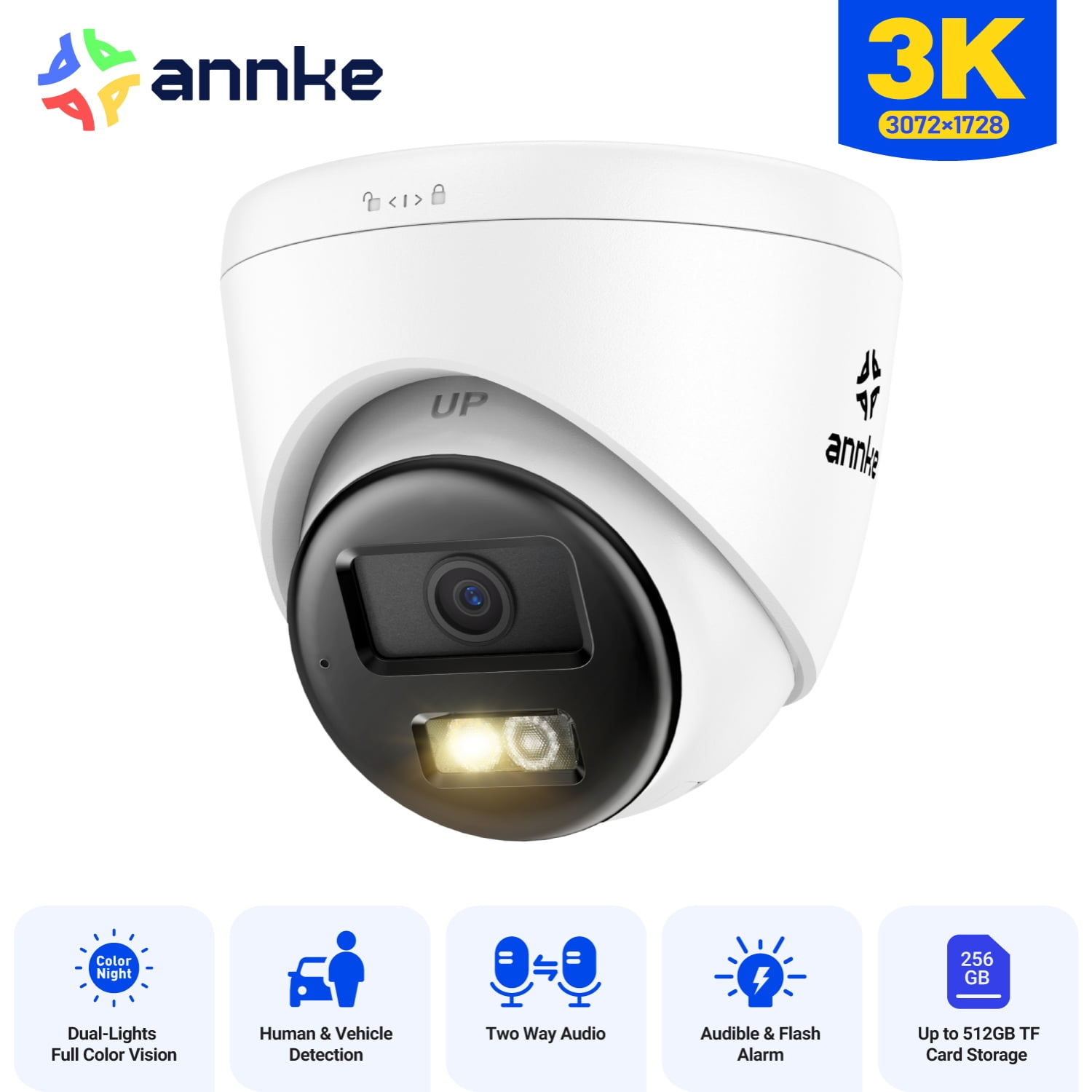 ANNKE 5MP PoE Turret Wired Security IP Cameras, wo Way Audio Outdoor AI Color Night Vision, Outdoor Camera with AI Human/Vehicle Detection, Smart Dual Light, Built-in Mic