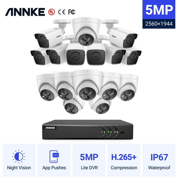 ANNKE 5MP Security Camera System 5mp Lite H.265+ DVR Surveillance with 16pcs IP67 Waterproof Outdoor Wired Security Kit White without HDD