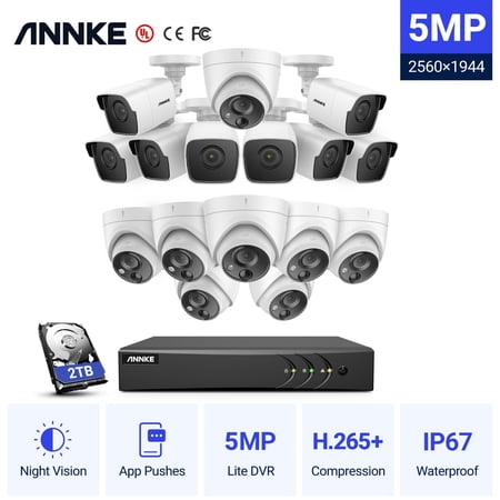ANNKE 5MP Security Camera System 5mp Lite H.265+ DVR Surveillance with 16pcs IP67 Waterproof Outdoor Wired Security Kit with 2T Hard Drive Disk
