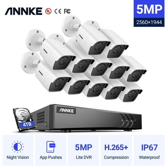 ANNKE 5MP Ultra HD 16CH DVR CCTV Security System 12PCS Outdoor 5MP EXIR Night Vision Camera Video Surveillance Kit with 4T Hard Drive Disk